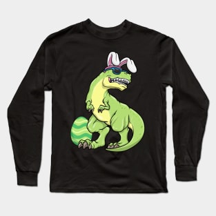 Dinosaur as Easter bunny with Sunglasses and Egg Long Sleeve T-Shirt